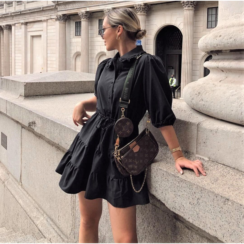 ZARA BLOGGER FAVE!!! Short Puff Sleeve Black Mini Dress NWT 🖤